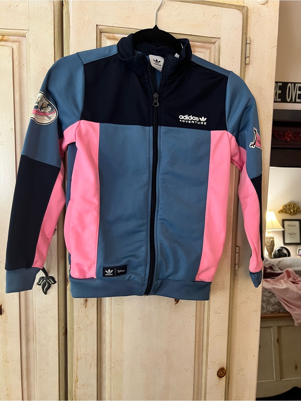 adidas / Disney Kids Colorblock Zip-Front Jacket in Blue & Pink